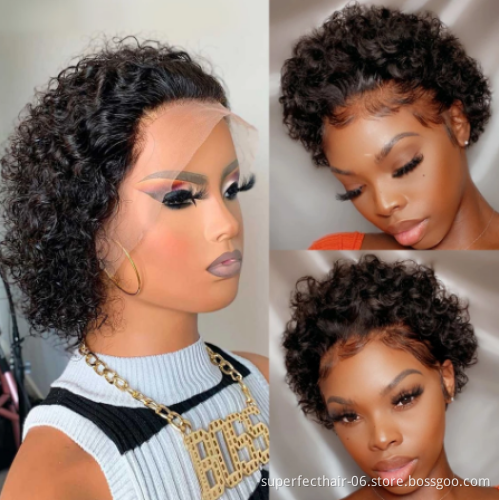 Pixie Cut Wig Human Hair Curly Bob Short Pixie Cut Lace Wig Unobvious Knots Lace Frontal 13x1 Pixie Human Hair Wig